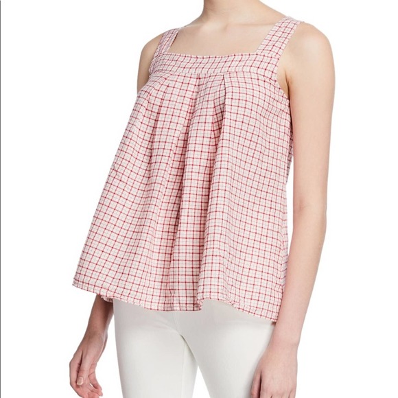 Max Studio Top Red Plaid Linen Blend Tank - Picture 3 of 6